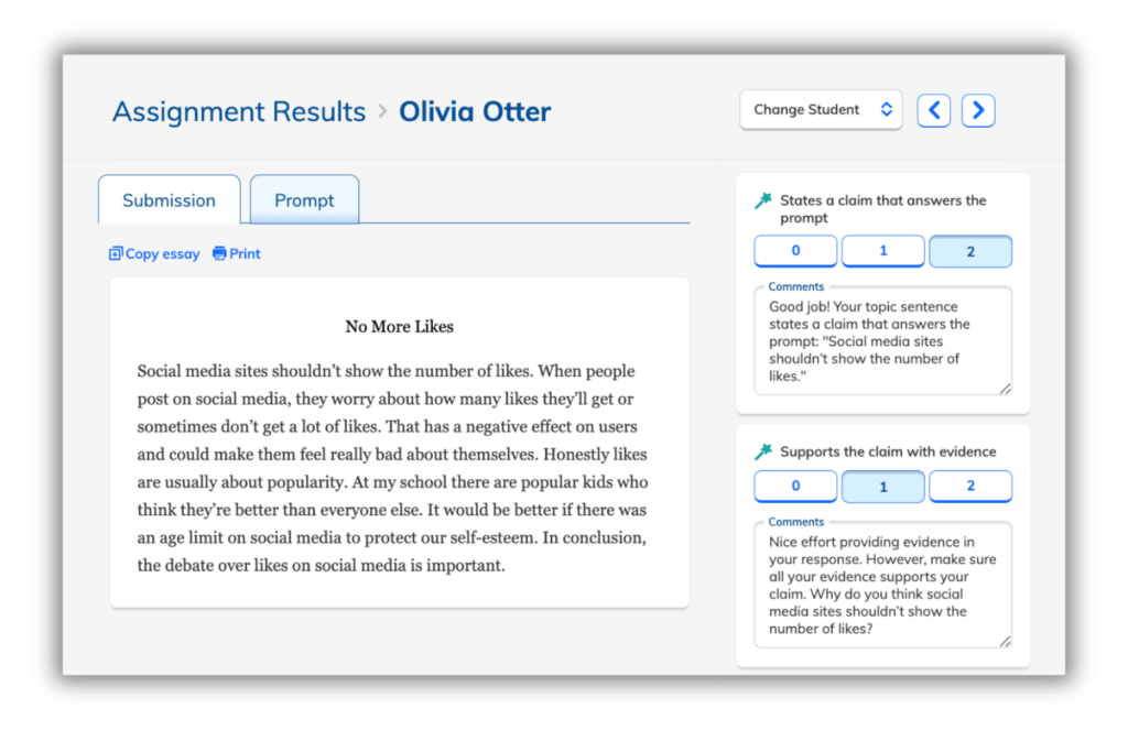 AI-powered Grading Assistant feedback on student paragraph
